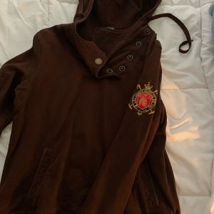 COPY - brown button up neck hoodie by ralph lauren